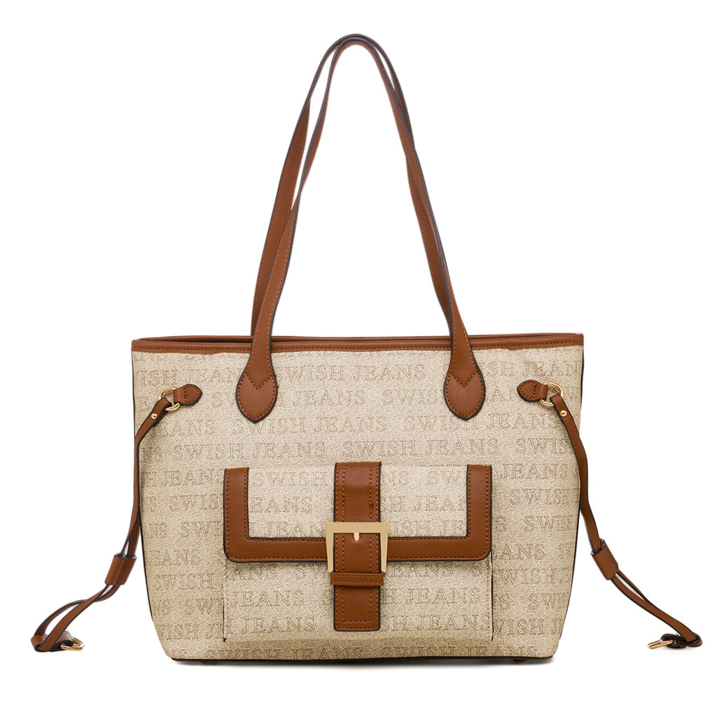 Borsa a spalla da donna beige e con dettagli marroni Swish Jeans
