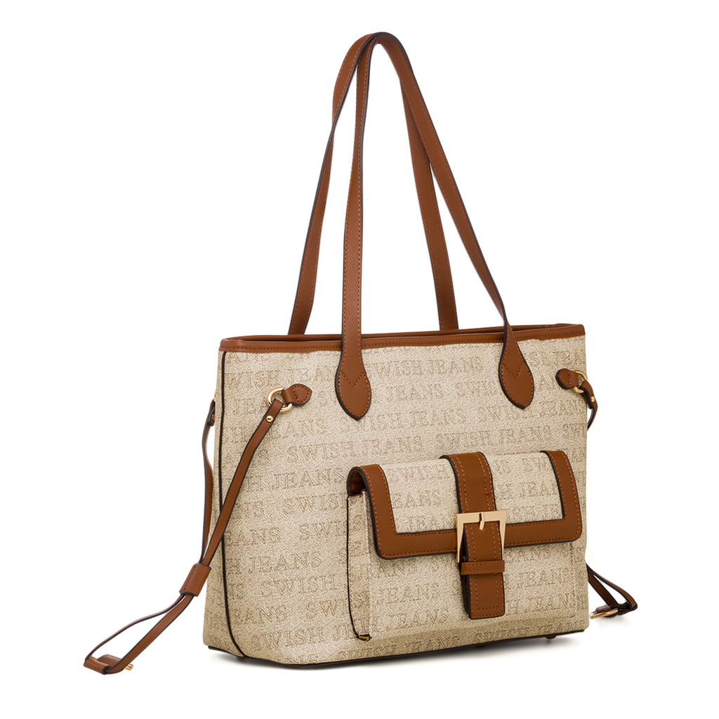 Borsa a spalla da donna beige e con dettagli marroni Swish Jeans
