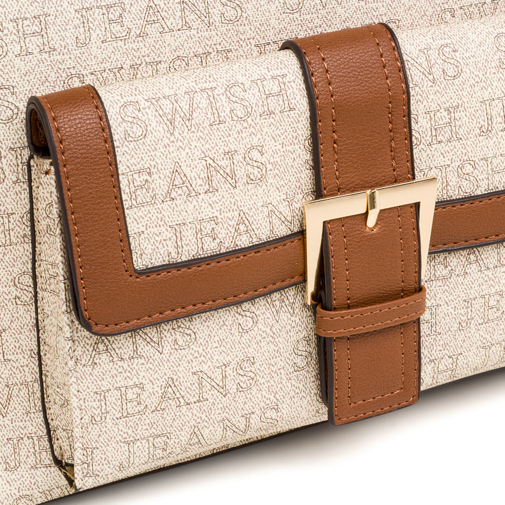Borsa a spalla da donna beige e con dettagli marroni Swish Jeans