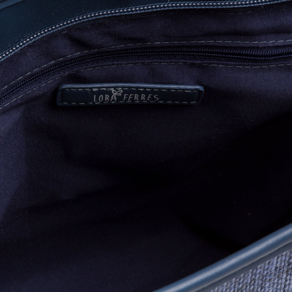 Borsa a spalla Blu da Donna effetto rafia e con logo in metallo Lora Ferres