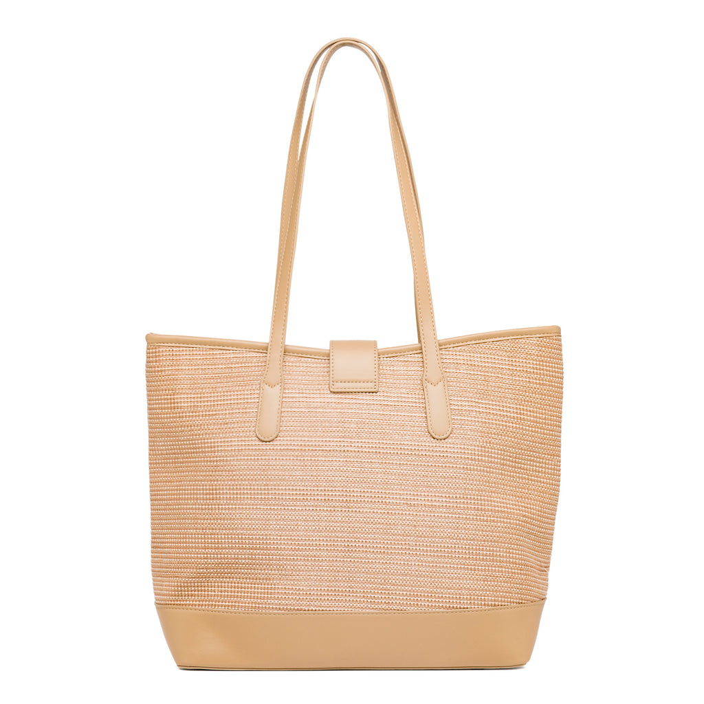 Borsa a spalla Beige da Donna effetto rafia e con logo in metallo Lora Ferres