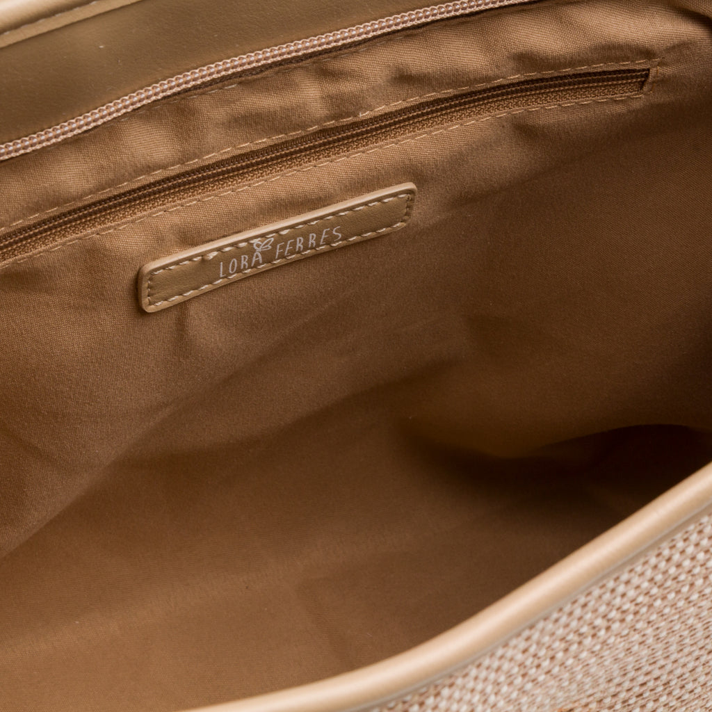 Borsa a spalla Beige da Donna effetto rafia e con logo in metallo Lora Ferres