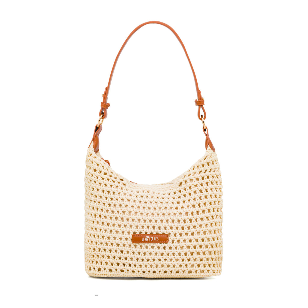 Borsa a tracolla Bianca effetto Crochet da Donna con logo in contrasto Lora Ferres