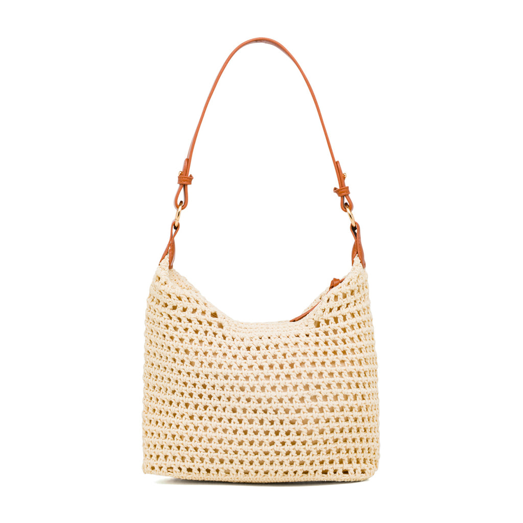 Borsa a tracolla Bianca effetto Crochet da Donna con logo in contrasto Lora Ferres