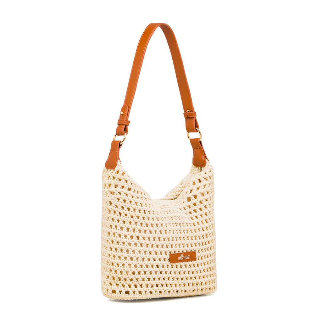 Borsa a tracolla Bianca effetto Crochet da Donna con logo in contrasto Lora Ferres