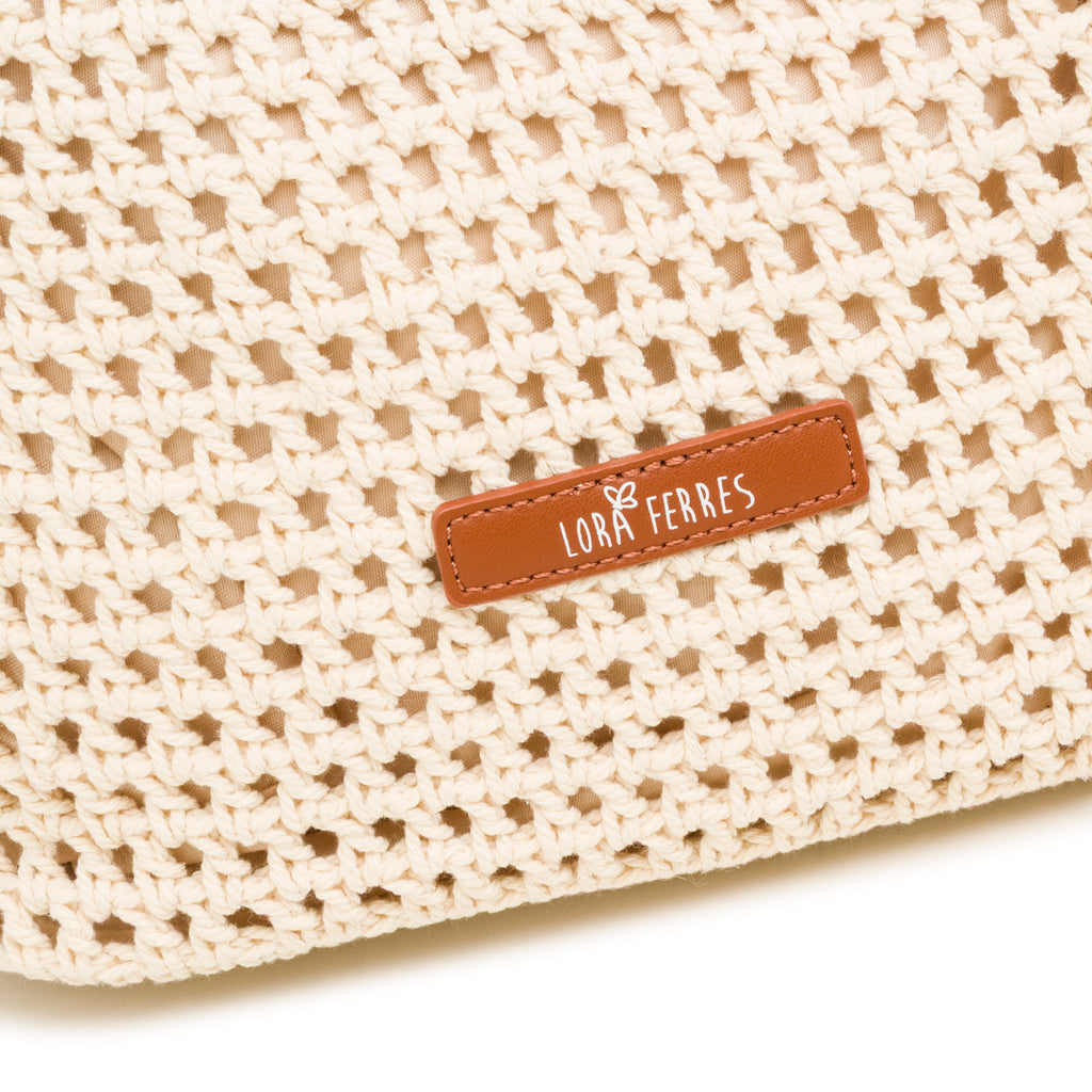 Borsa a tracolla Bianca effetto Crochet da Donna con logo in contrasto Lora Ferres