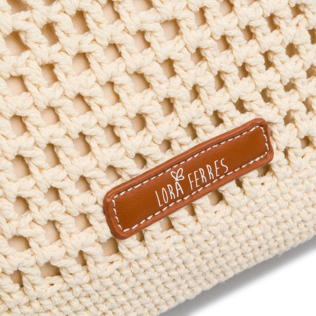Borsa a spalla bianca da Donna in tessuto intrecciato effetto crochet Lora Ferres