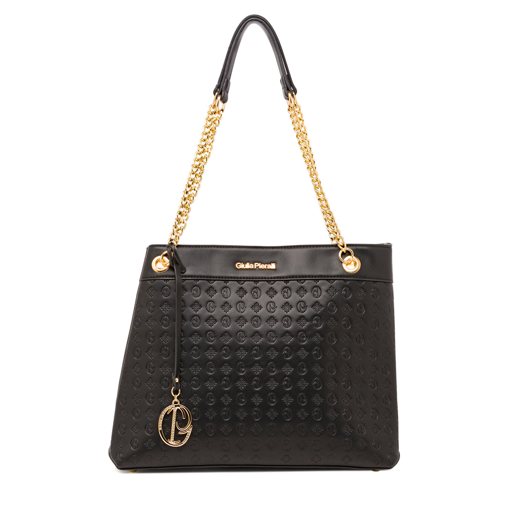 Borsa a spalla da donna nera Giulia Pieralli con logo monogram