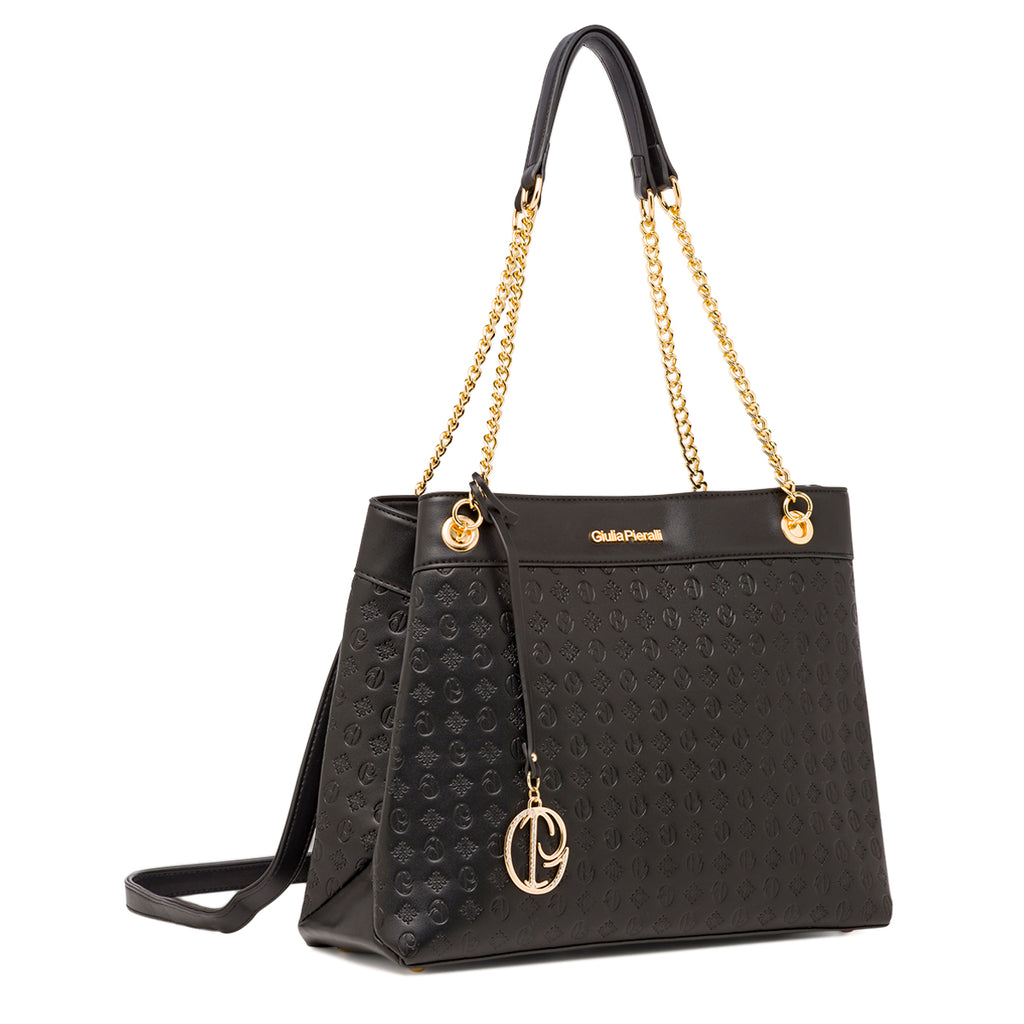 Borsa a spalla da donna nera Giulia Pieralli con logo monogram
