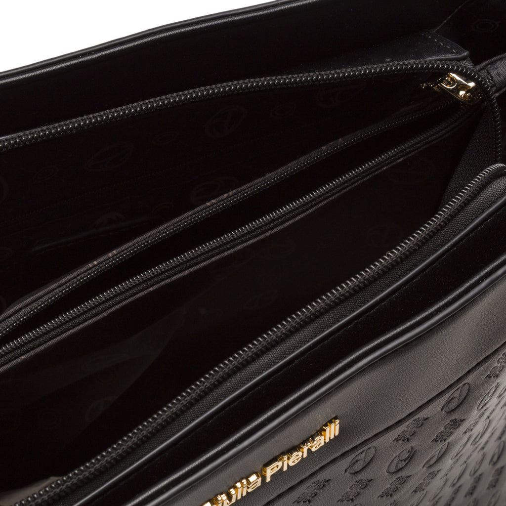 Borsa a spalla da donna nera Giulia Pieralli con logo monogram