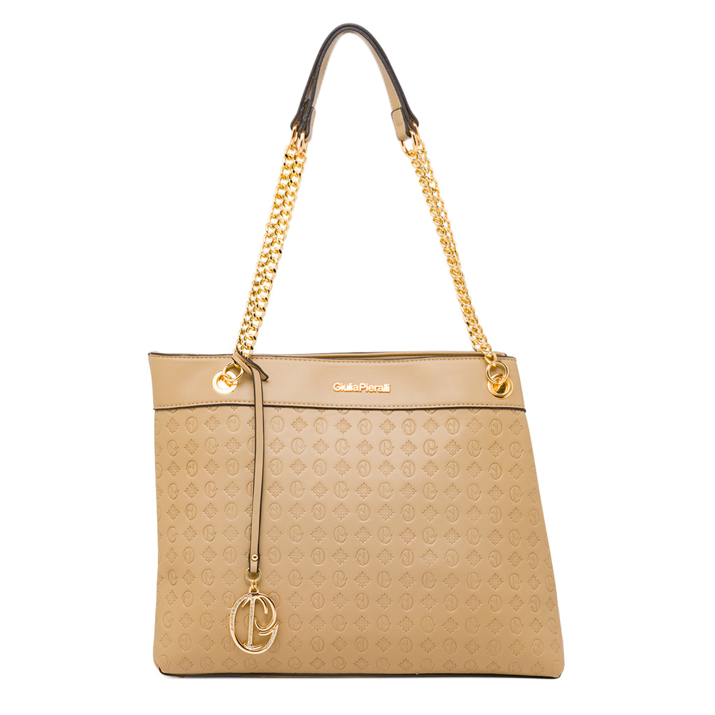 Borsa a spalla da donnaBeige Giulia Pieralli con dettagli catena oro