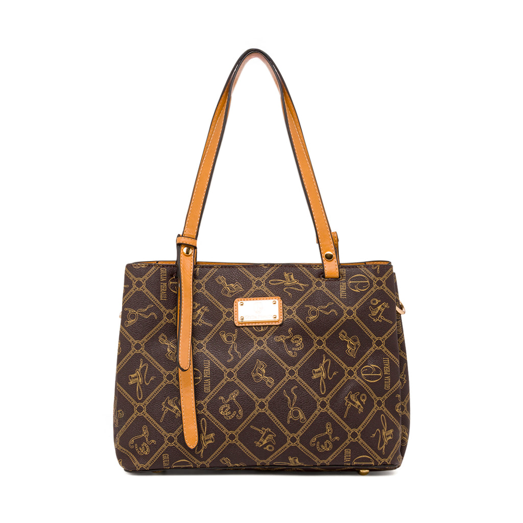 Borsa a spalla marrone da Donna con stampa All Over Giulia Pieralli