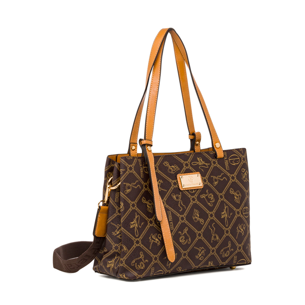 Borsa a spalla marrone da Donna con stampa All Over Giulia Pieralli