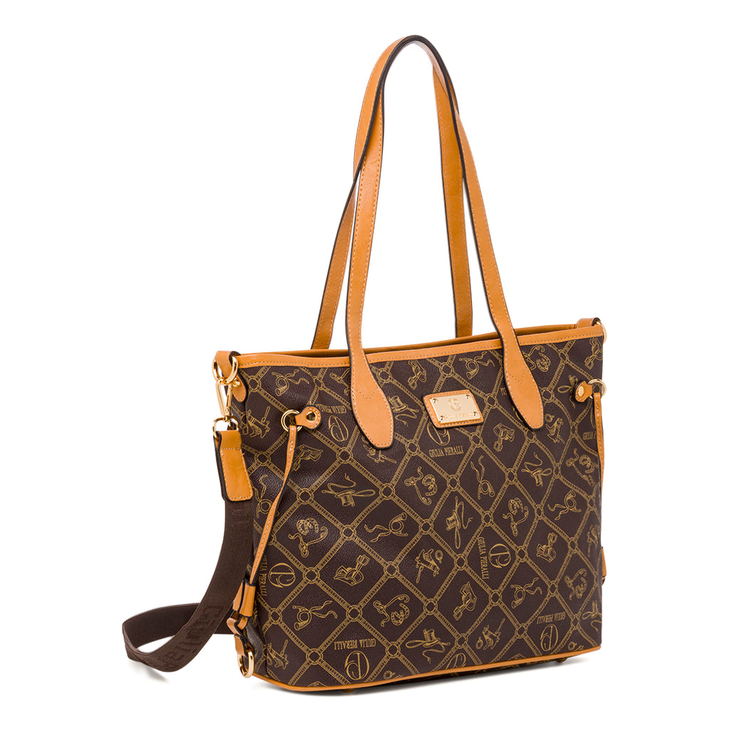 Borsa a spalla marrone da Donna con stampa All Over Giulia Pieralli