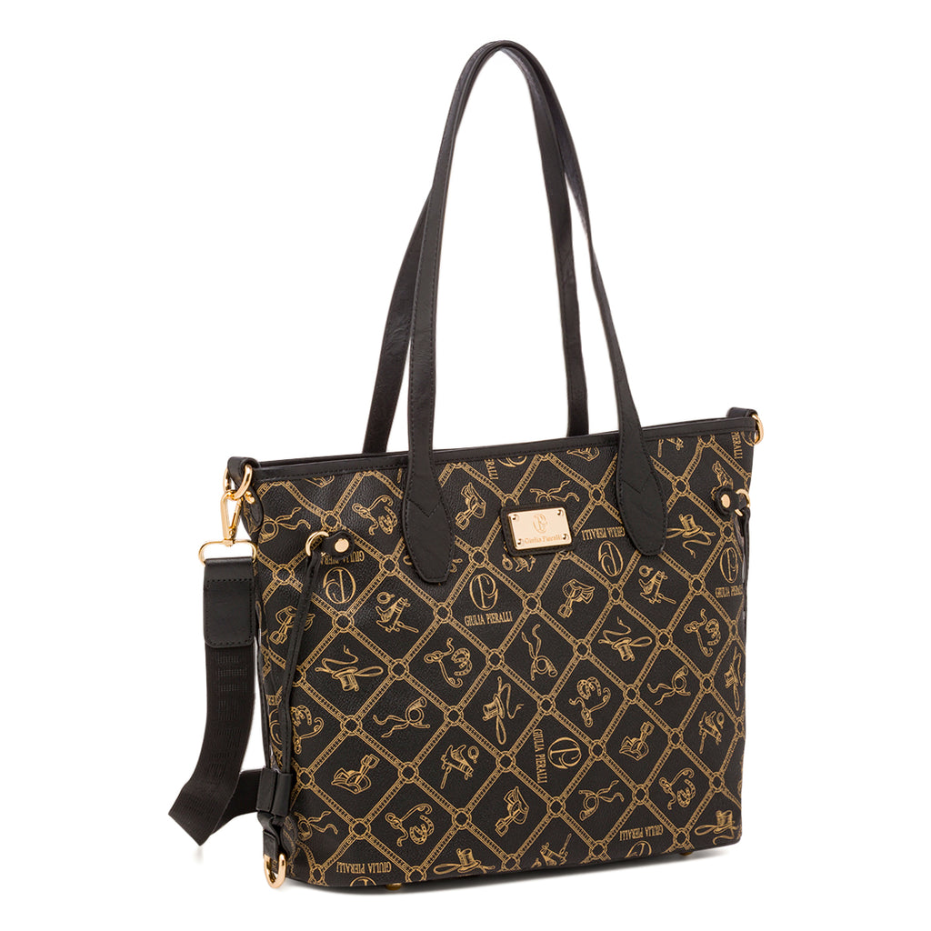 Borsa a spalla nera da Donna con stampa logo Giulia Pieralli