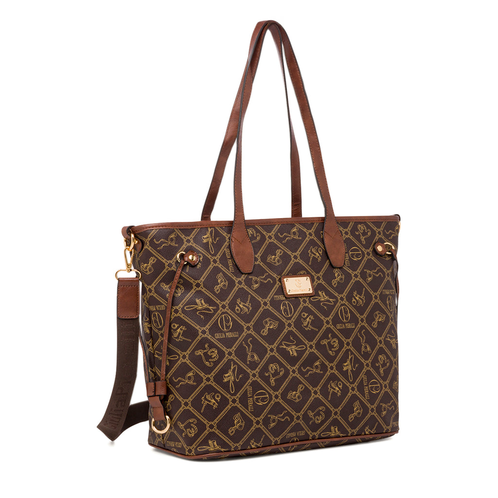 Borsa a spalla marrone da Donna con logo All Over Giulia Pieralli