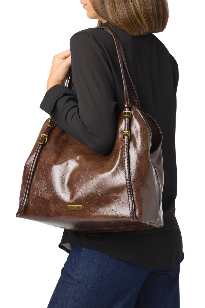 Borsa a mano marrone da Donna con dettagli in metallo Lora Ferres