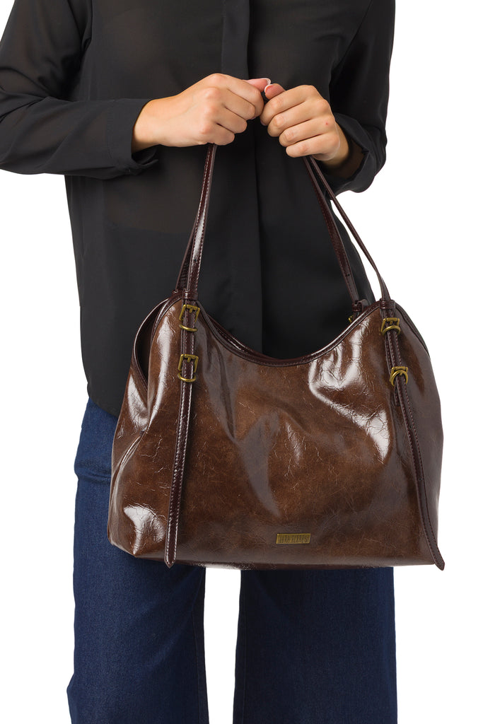 Borsa a mano marrone da Donna con dettagli in metallo Lora Ferres