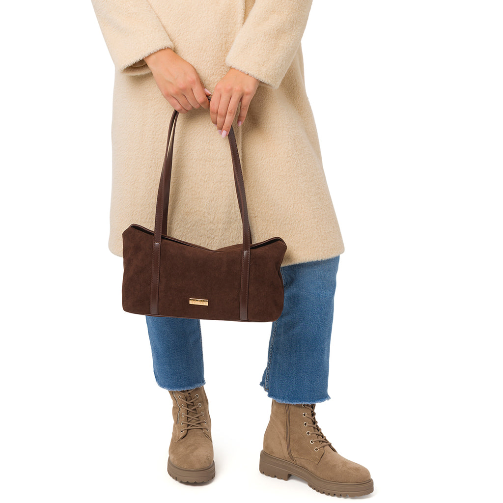 Borsa a spalla marrone da Donna in camoscio Lora Ferres