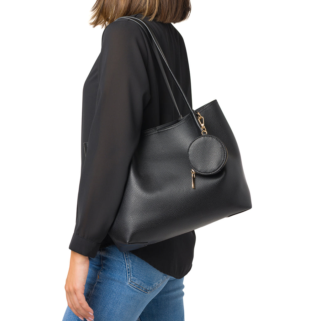 Borsa a Spalla da Donna Nera con Pochette Rimovibile Lora Ferres