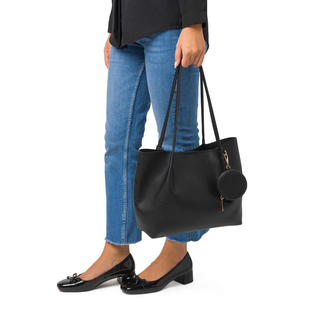 Borsa a Spalla da Donna Nera con Pochette Rimovibile Lora Ferres