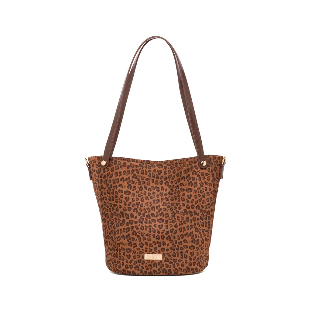 Borsa a secchiello con stampa animalier marrone da Donna Lora Ferres