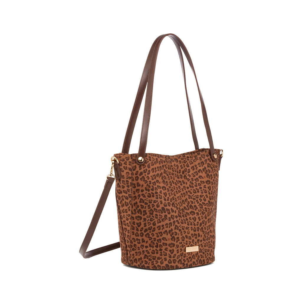 Borsa a secchiello con stampa animalier marrone da Donna Lora Ferres