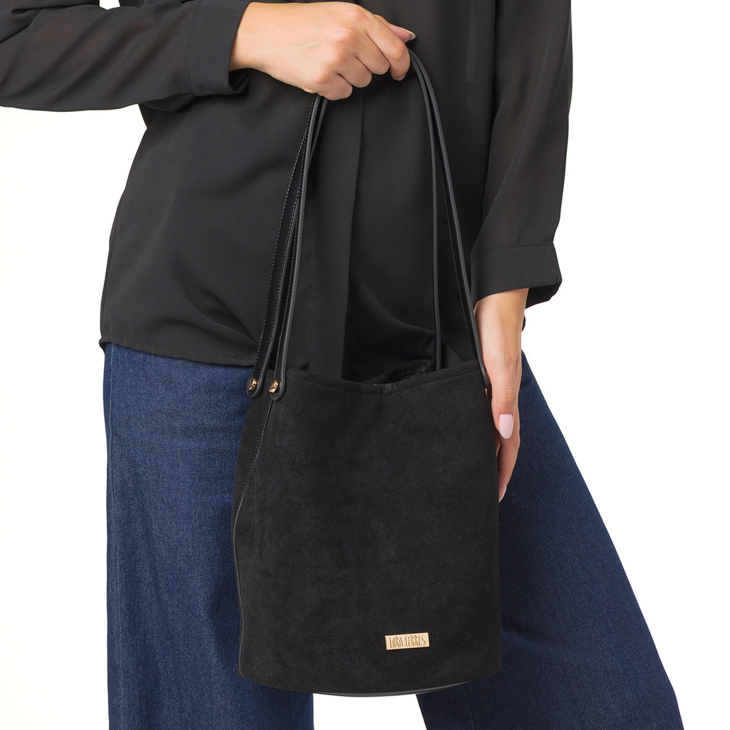 Borsa a secchiello nera da Donna con logo Lora Ferres