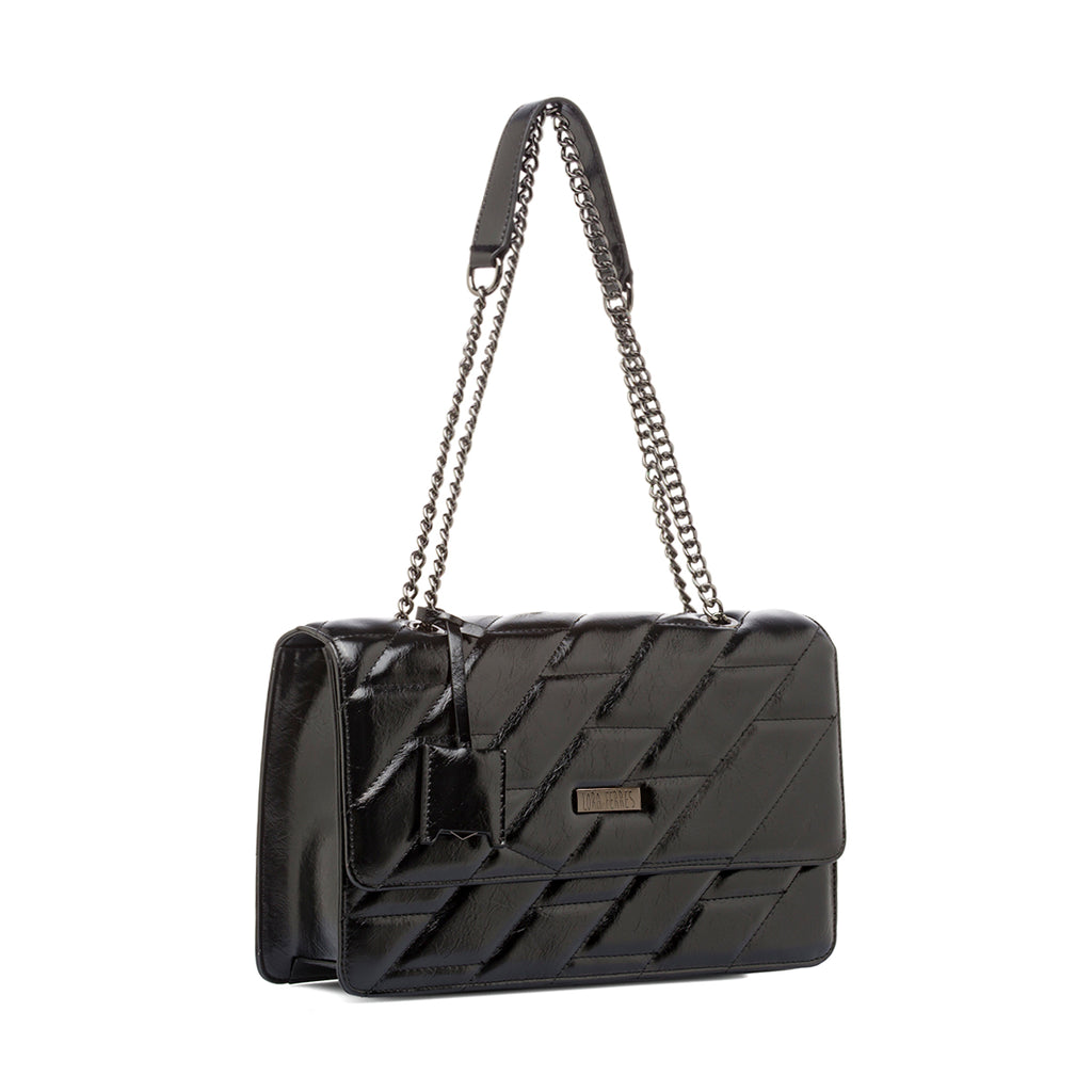 Borsa a Spalla nera da Donna con Trama a Rombi Lora Ferres