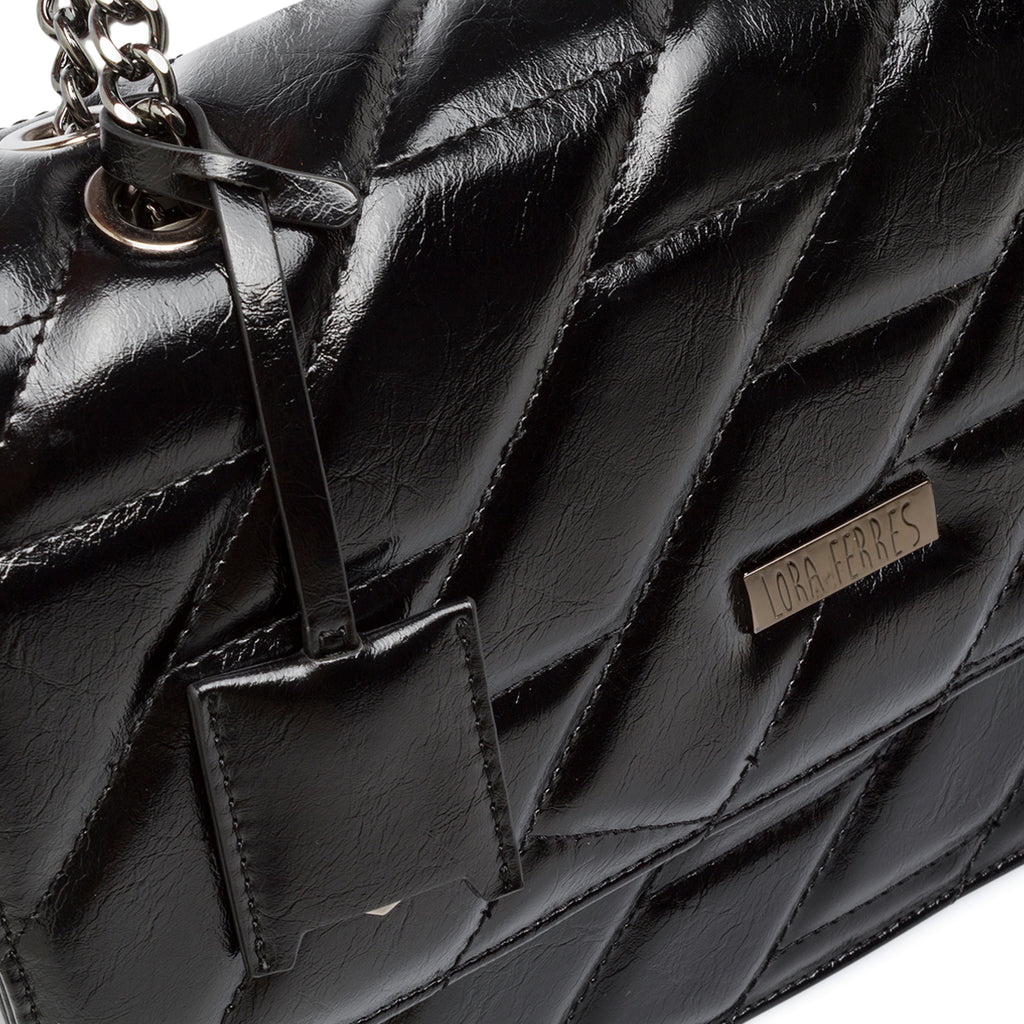 Borsa a Spalla nera da Donna con Trama a Rombi Lora Ferres