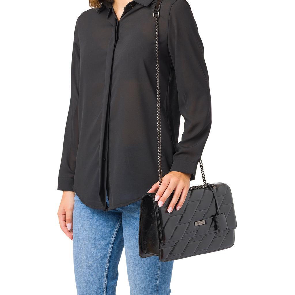 Borsa a Spalla nera da Donna con Trama a Rombi Lora Ferres