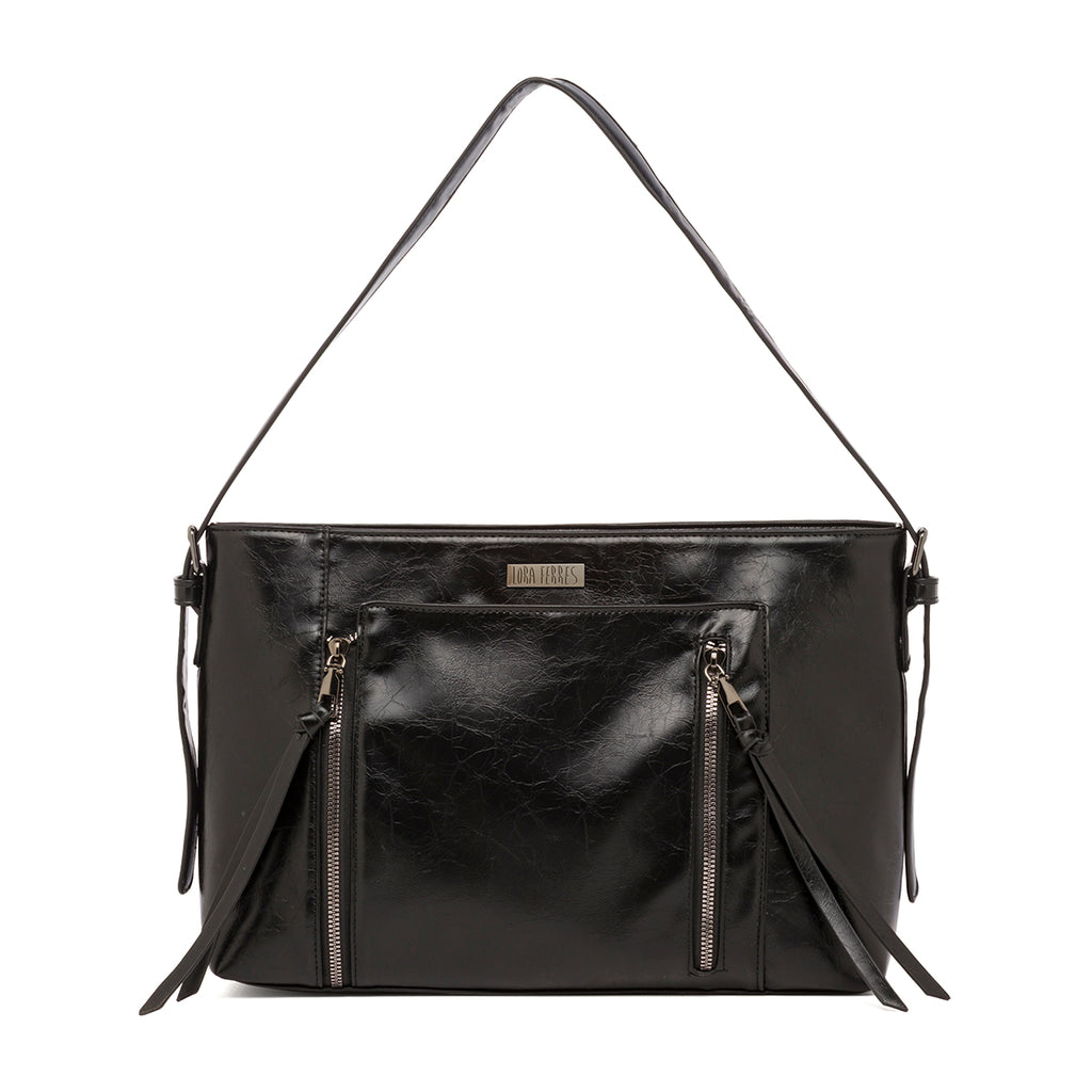 Borsa a spalla nera da Donna con zip Lora Ferres