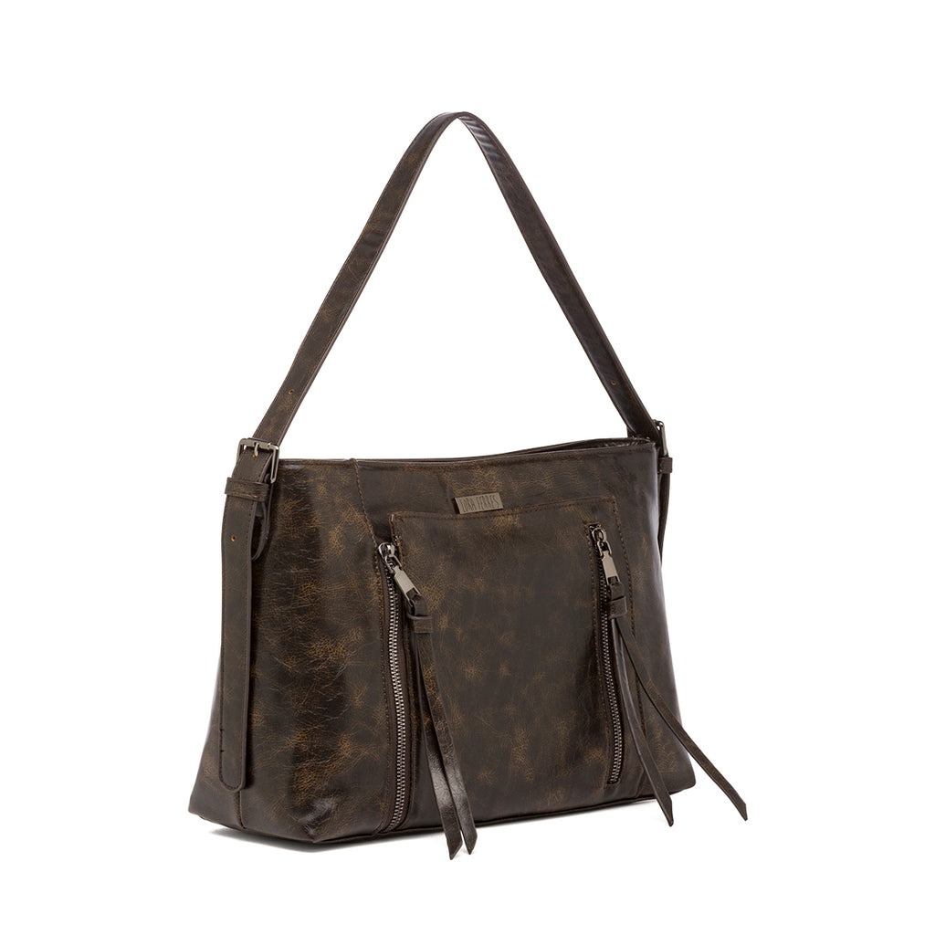 Borsa a tracolla marrone da Donna con dettagli zip Lora Ferres