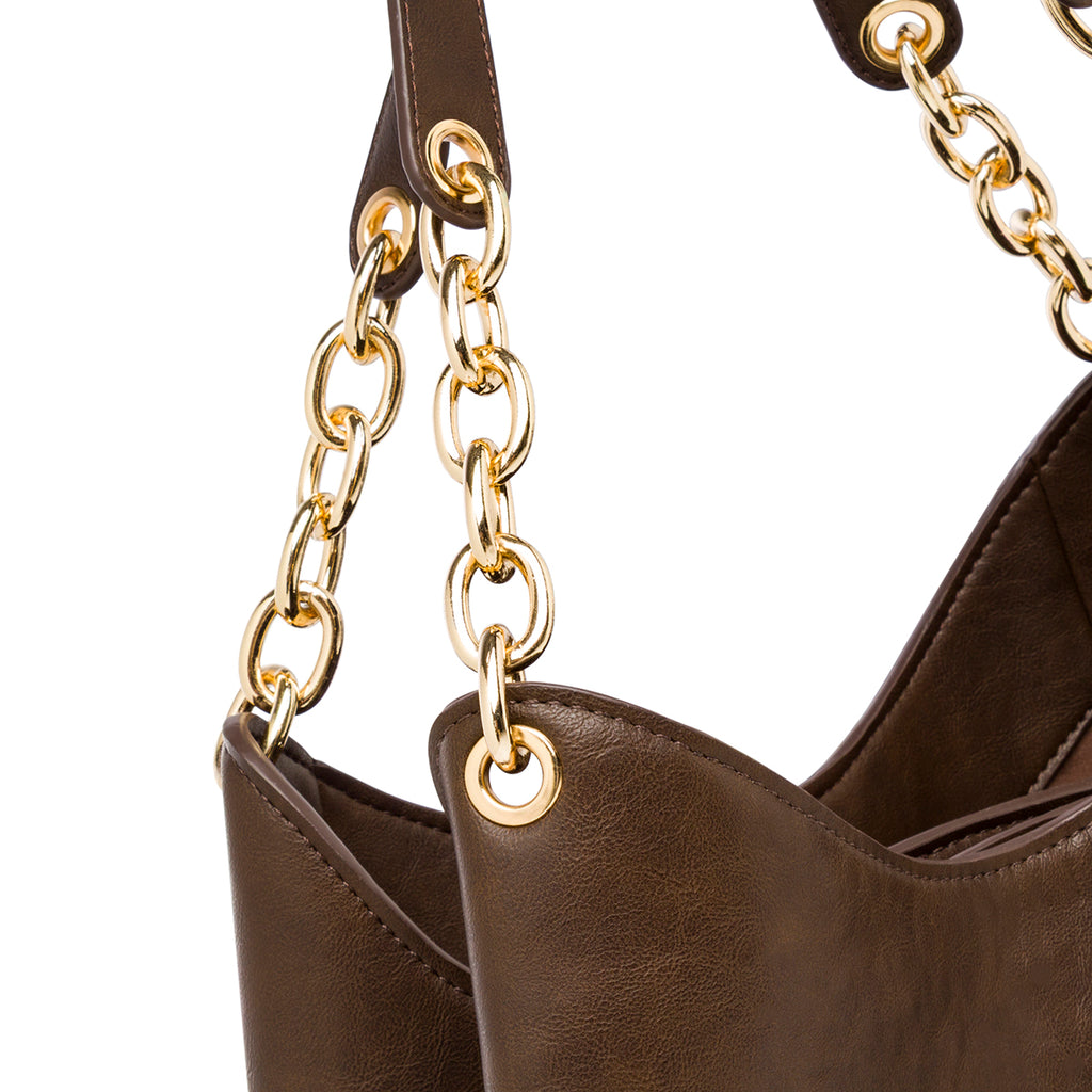 Borsa a spalla marrone da Donna con catena Lora Ferres