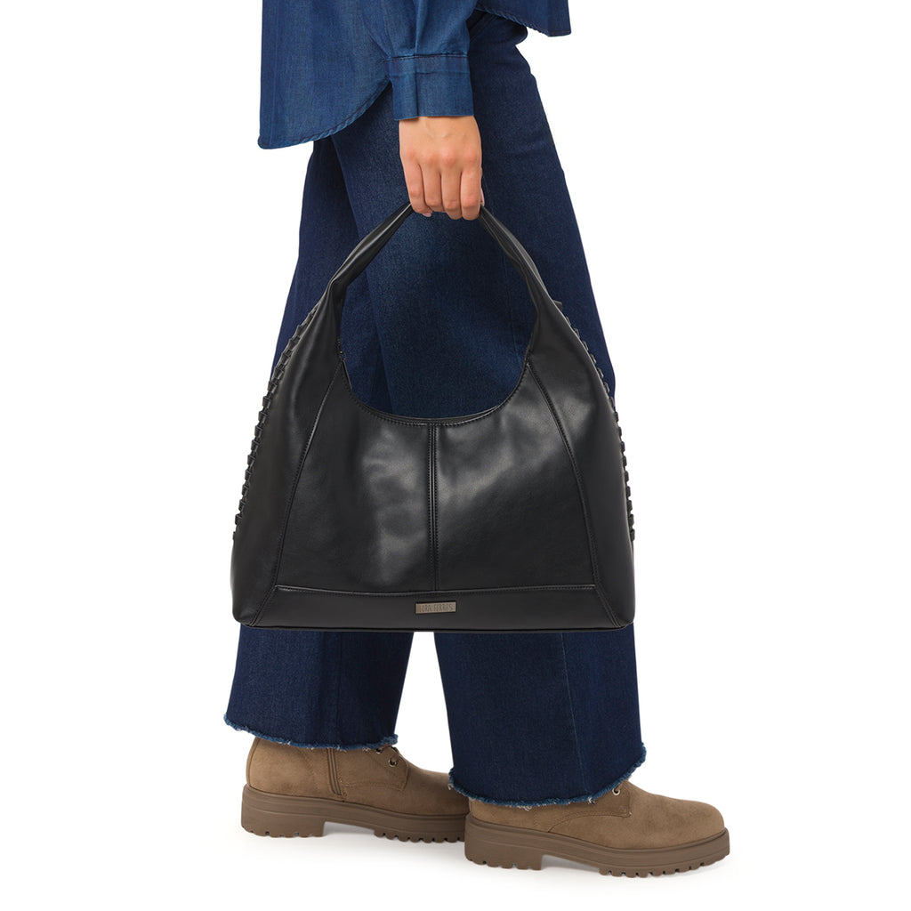 Borsa Hobo da Donna Nera con Dettaglio Intrecciato Lora Ferres
