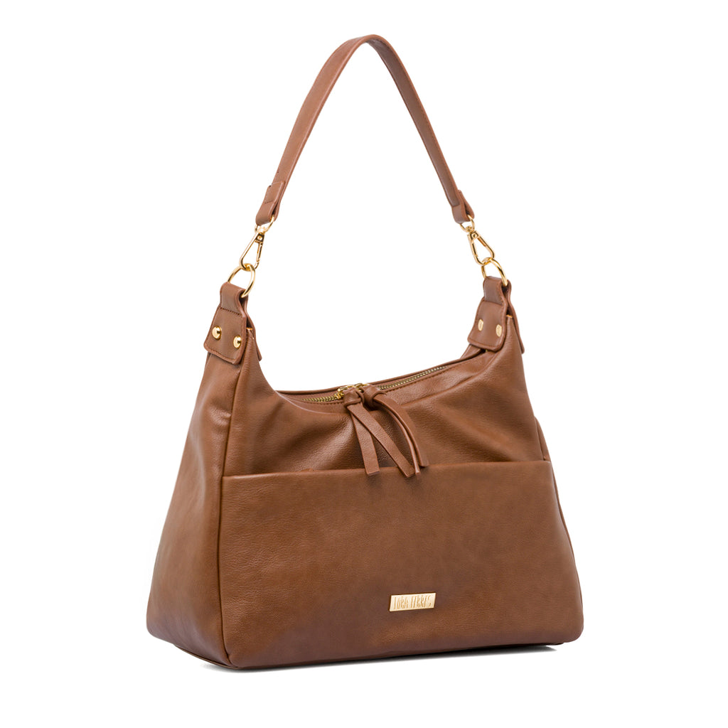 Borsa a spalla beige da Donna con tasca e zip Lora Ferres