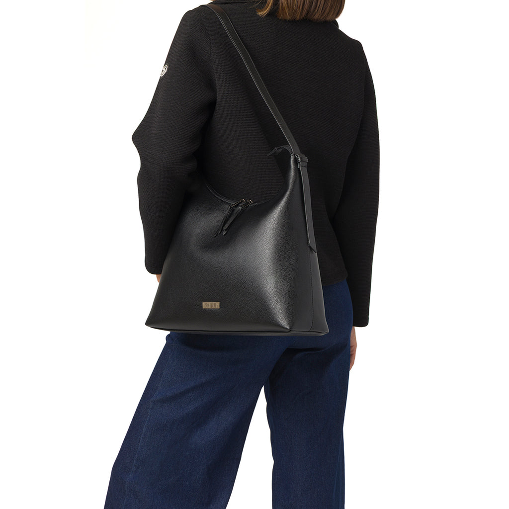 Borsa a spalla nera da Donna con zip e logo Lora Ferres