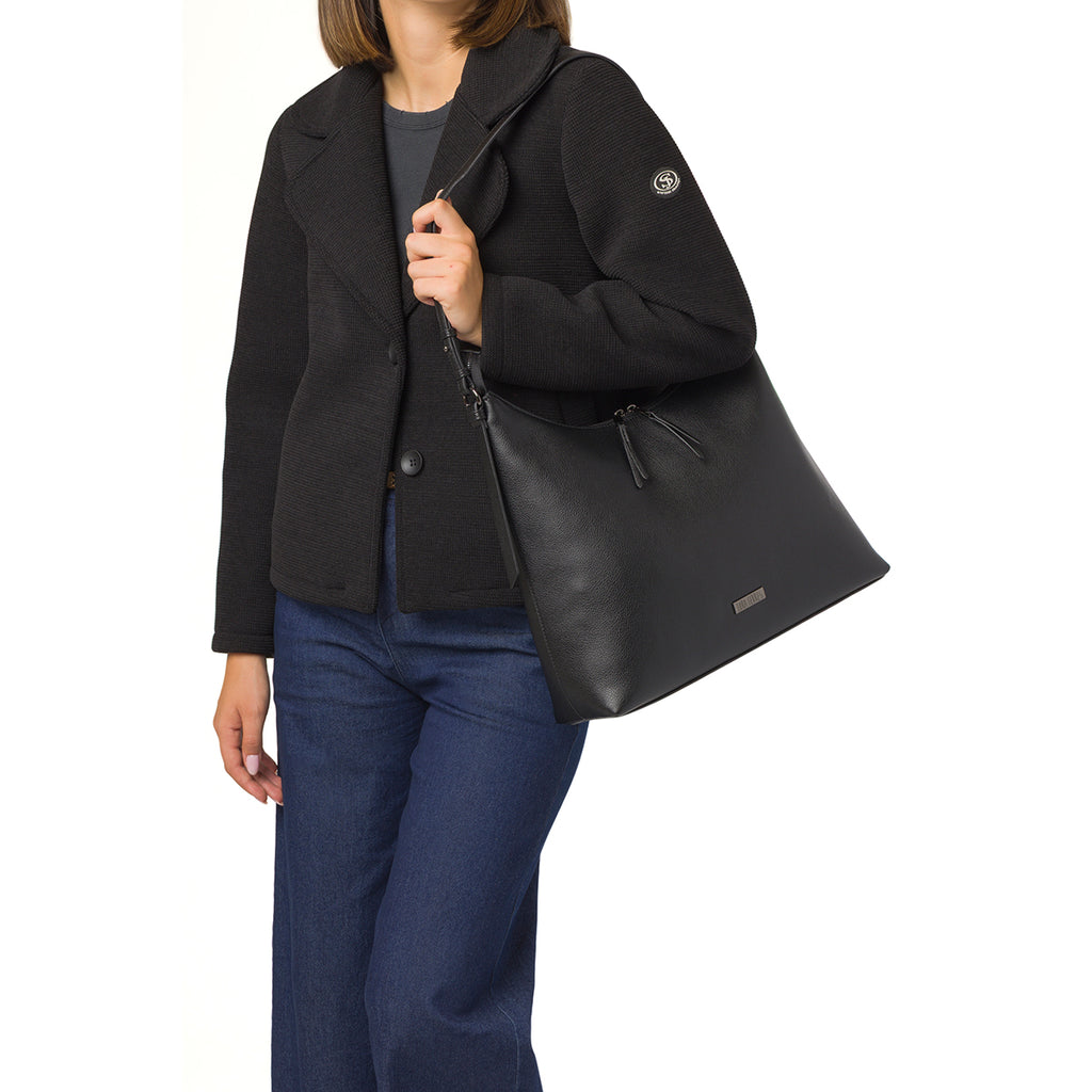 Borsa a spalla nera da Donna con zip e logo Lora Ferres