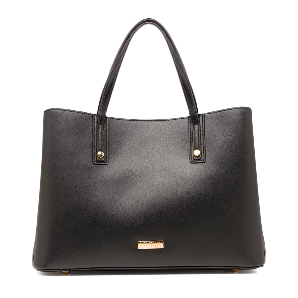 Borsa a spalla da donna Lora Ferres nera con tracolla e dettagli oro