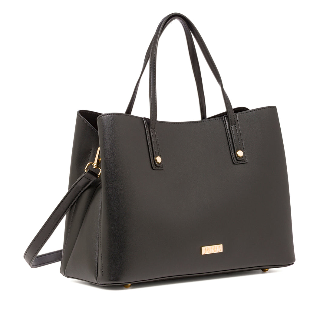 Borsa a spalla da donna Lora Ferres nera con tracolla e dettagli oro