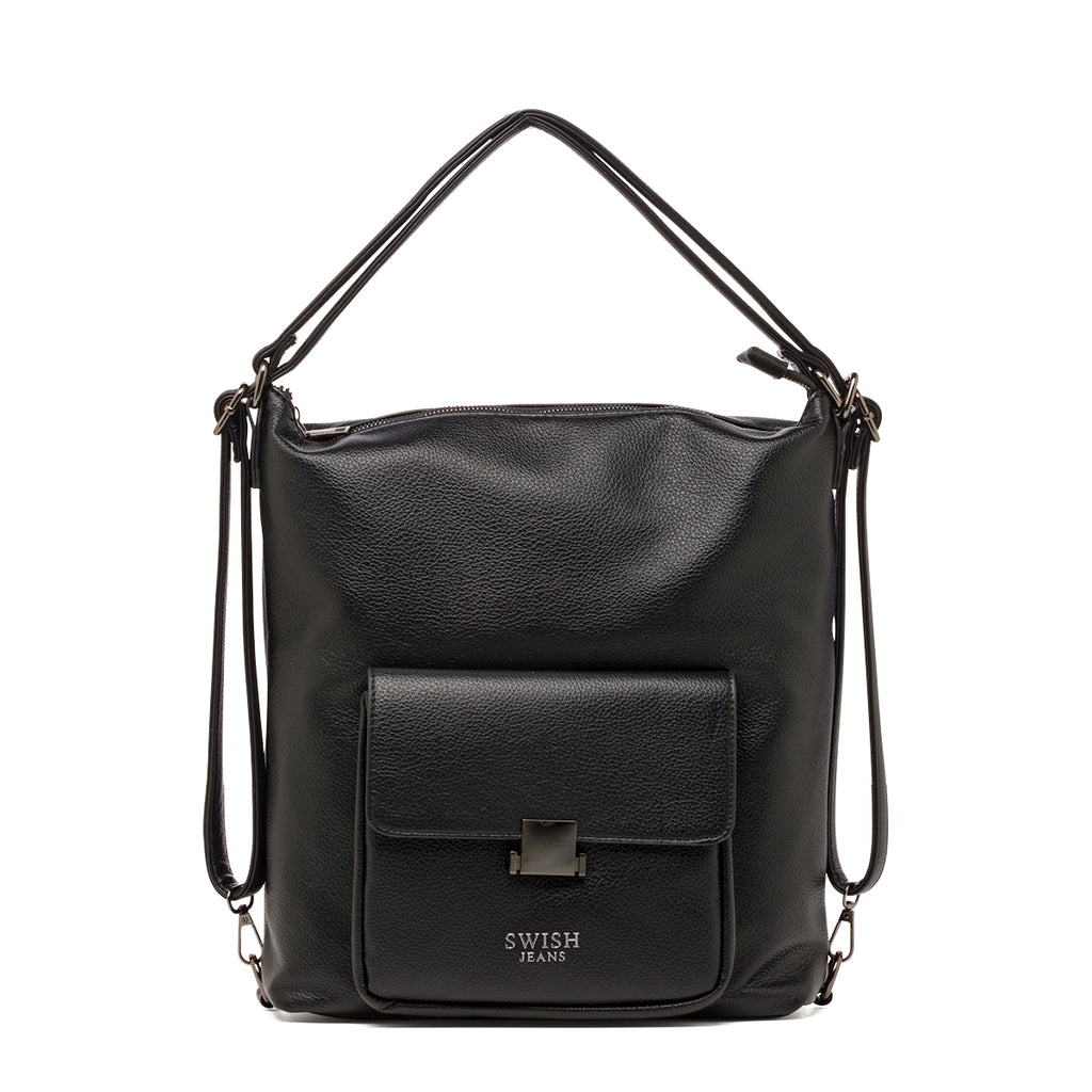Borsa a Spalla da Donna Nera con Tasca Frontale Swish Jeans