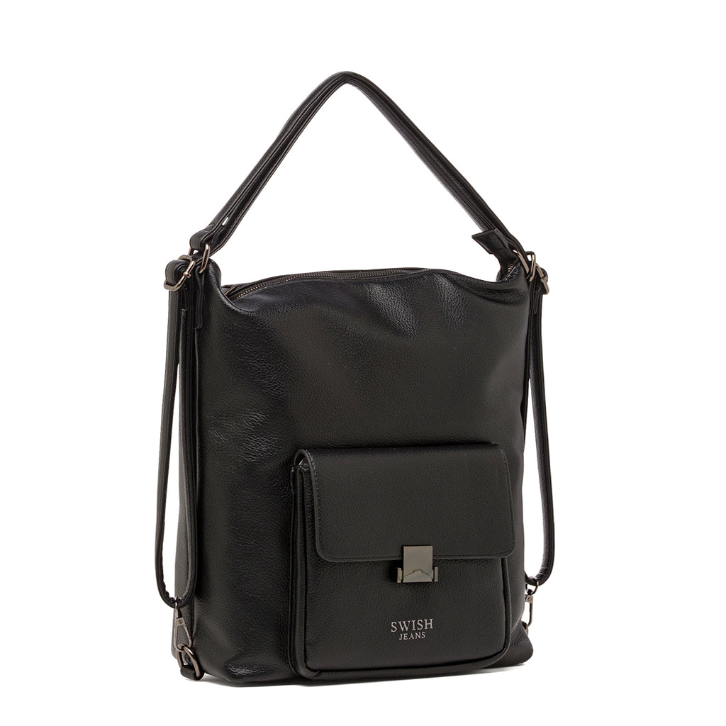Borsa a Spalla da Donna Nera con Tasca Frontale Swish Jeans