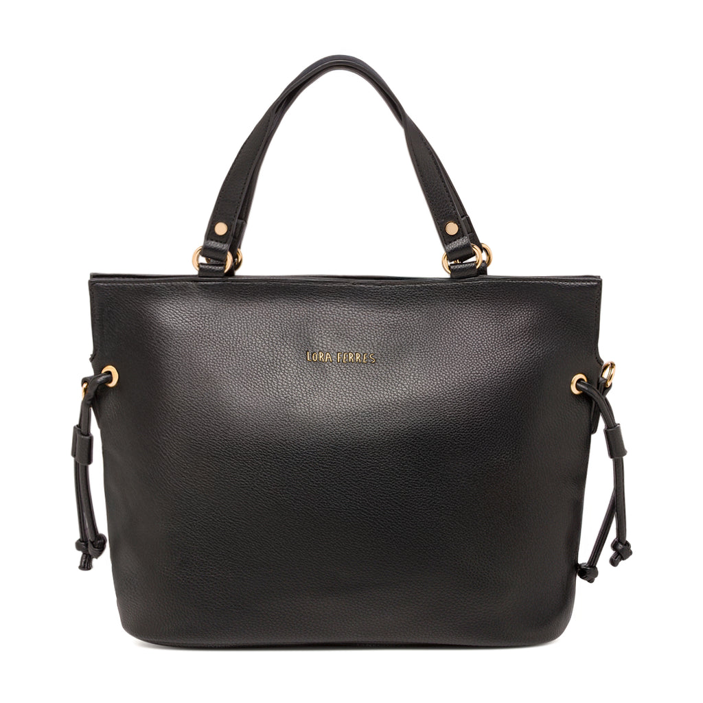 Borsa a spalla Lora Ferres da donna nera con dettagli in metallo dorato