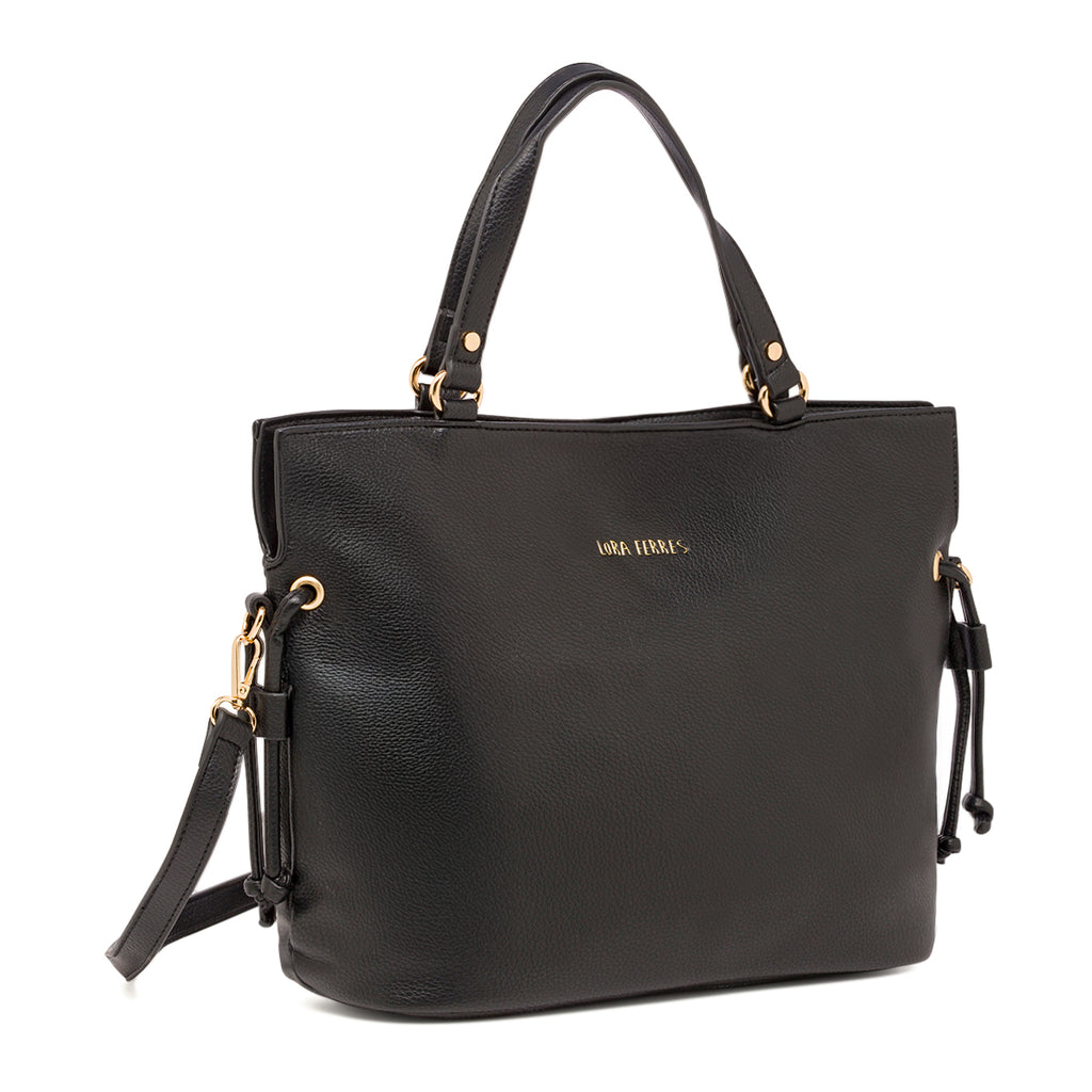 Borsa a spalla Lora Ferres da donna nera con dettagli in metallo dorato