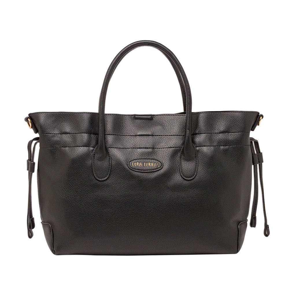Borsa a spalla da donna nera Lora Ferres con manici e dettaglio lacci