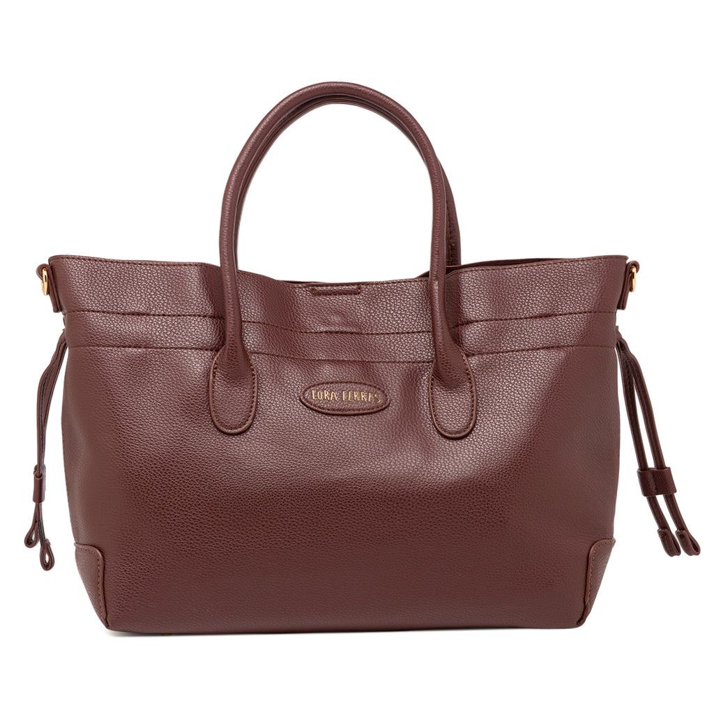 Borsa a spalla Lora Ferres da donna marrone con tracolla e logo dorato