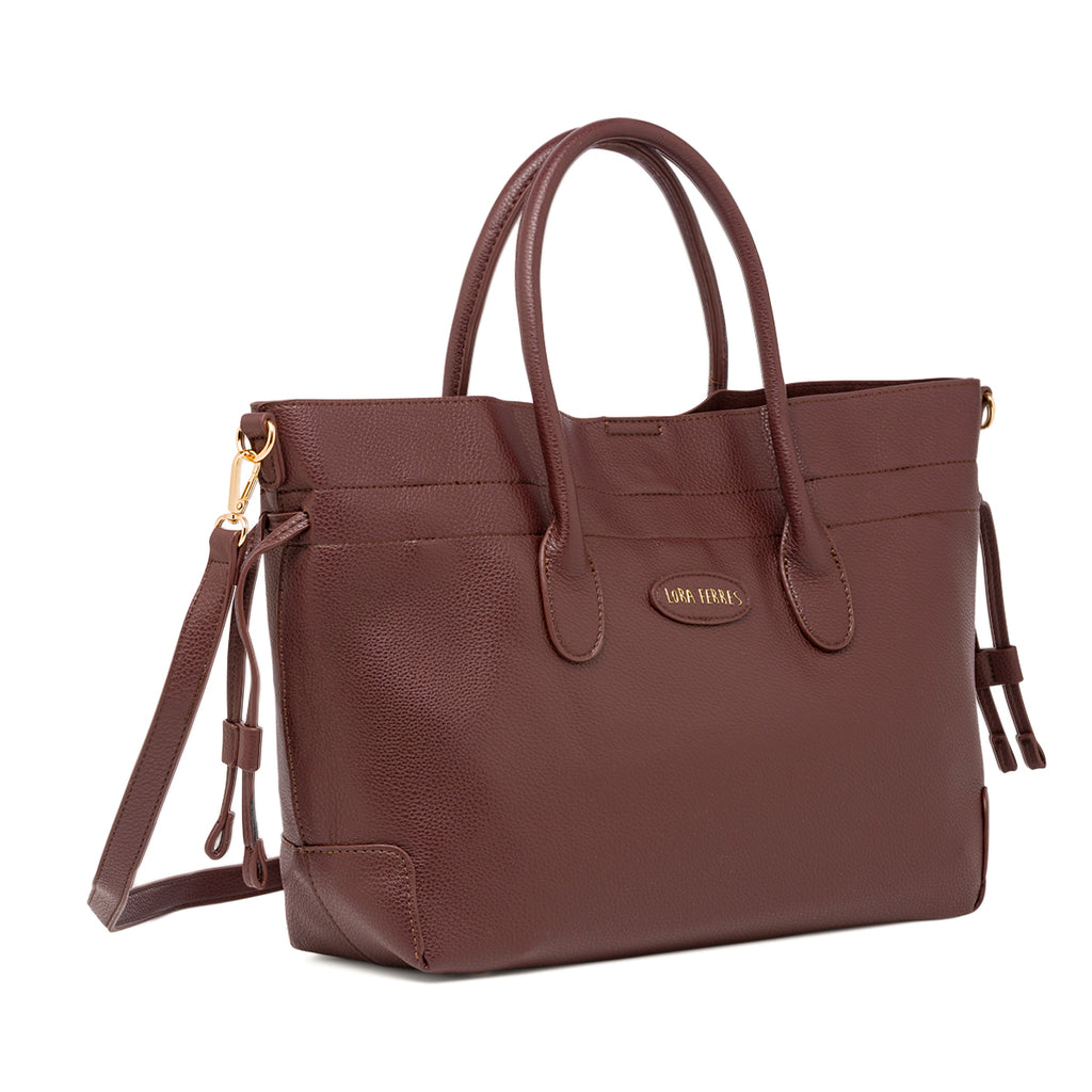 Borsa a spalla Lora Ferres da donna marrone con tracolla e logo dorato