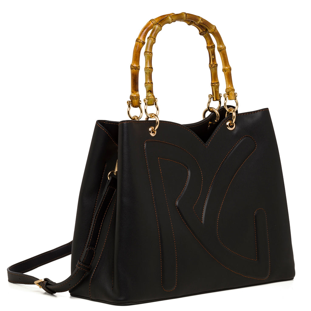 Borsa a mano nera con manici effetto Bamboo da donna Romeo Gigli Milano Misty