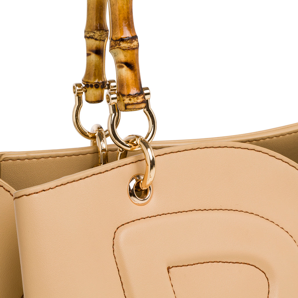 Borsa a mano beige con manici effetto Bamboo da donna Romeo Gigli Milano Misty