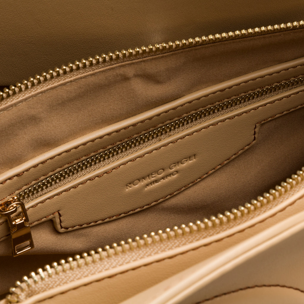 Borsa a mano beige con manici effetto Bamboo da donna Romeo Gigli Milano Misty